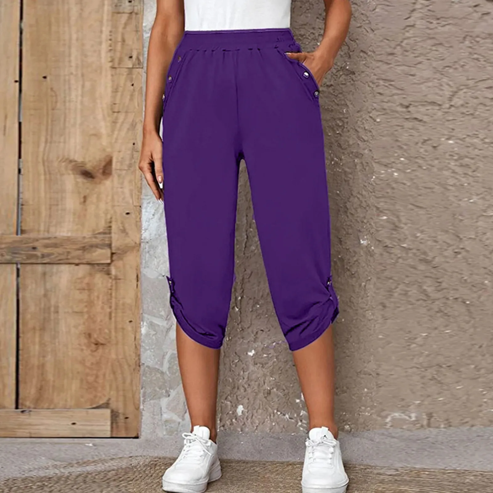 Pantaloni Capris Da Donna Pantaloni Estivi Da Donna 2024 Pantaloni Corti A Vita Alta Donna Tinta Unita Pantaloni Dritti Al Polpaccio
