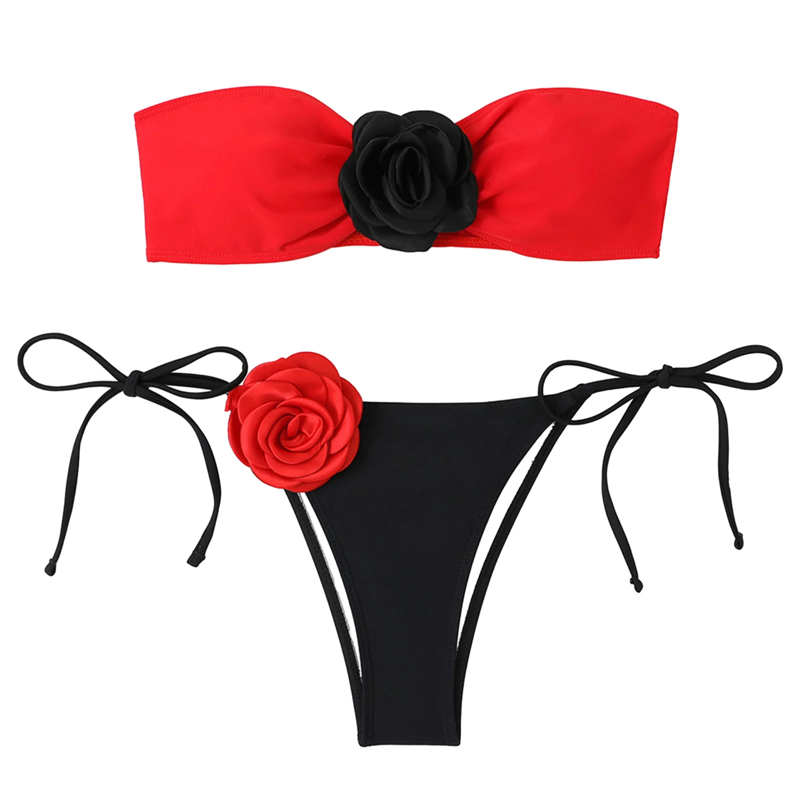 Costume Da Bagno Bikini Da Donna 2 Pezzi Costume Da Bagno Bikini A Fascia Con Fiori 3D Costume Da Bagno Bikini A Triangolo Laterale Per Ragazze Adoles