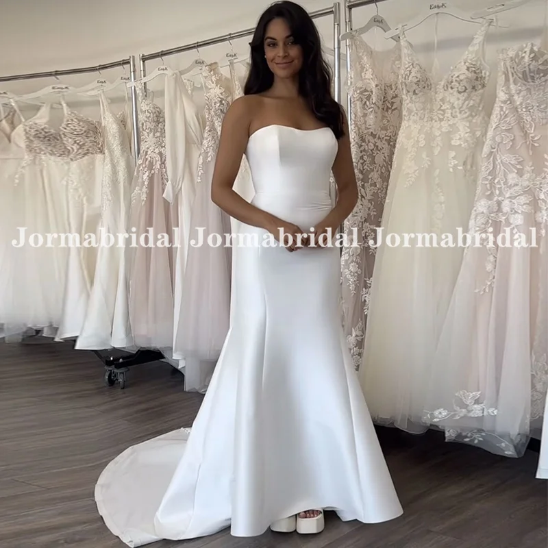 2024 Senza Spalline Mikado Abito Da Sposa Formale Sirena Abiti Da Sposa Economici Semplici Abiti Da Sposa All'Aperto Con Bottoni Abiti Posteriori