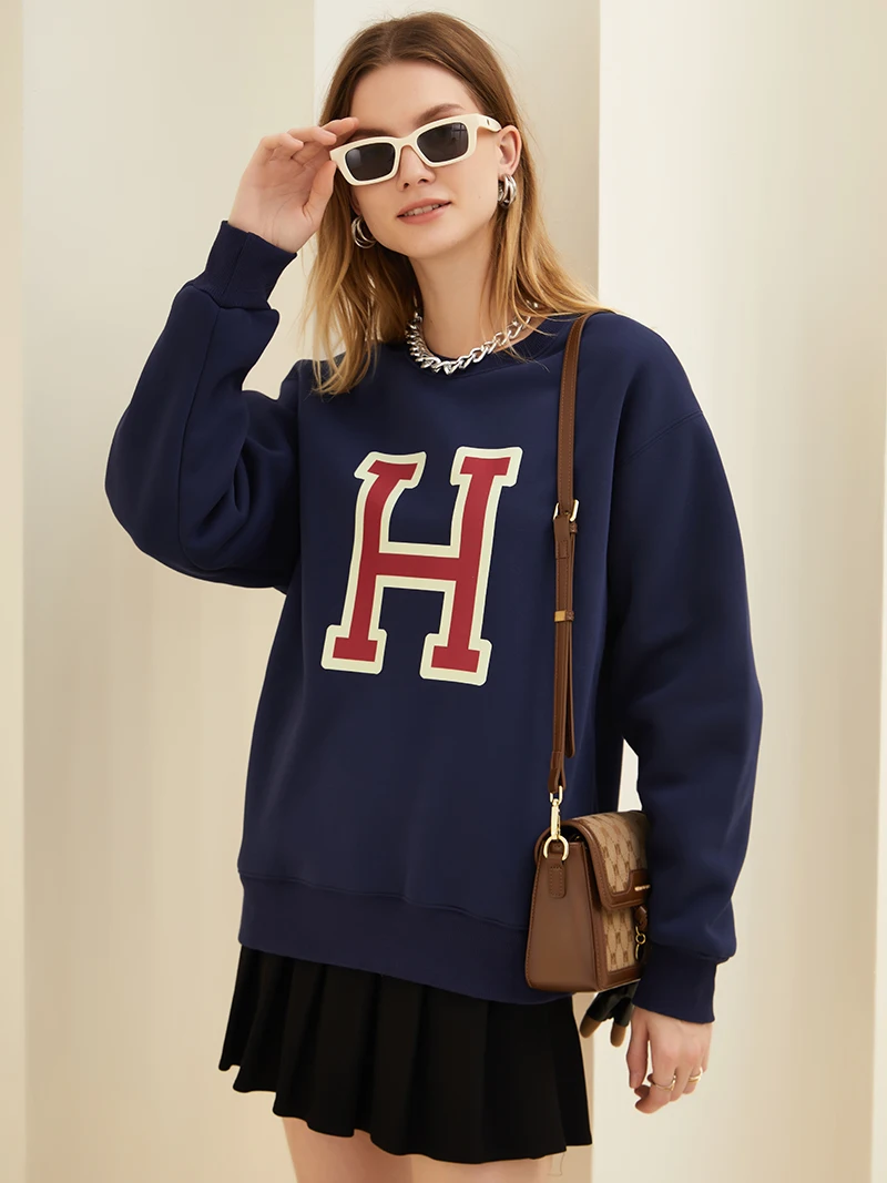 Felpa Girocollo In Pile Pullover Graphic Felpe Donna Vintage Manica Lunga Felpa Invernale Calda Girocollo Per Donna