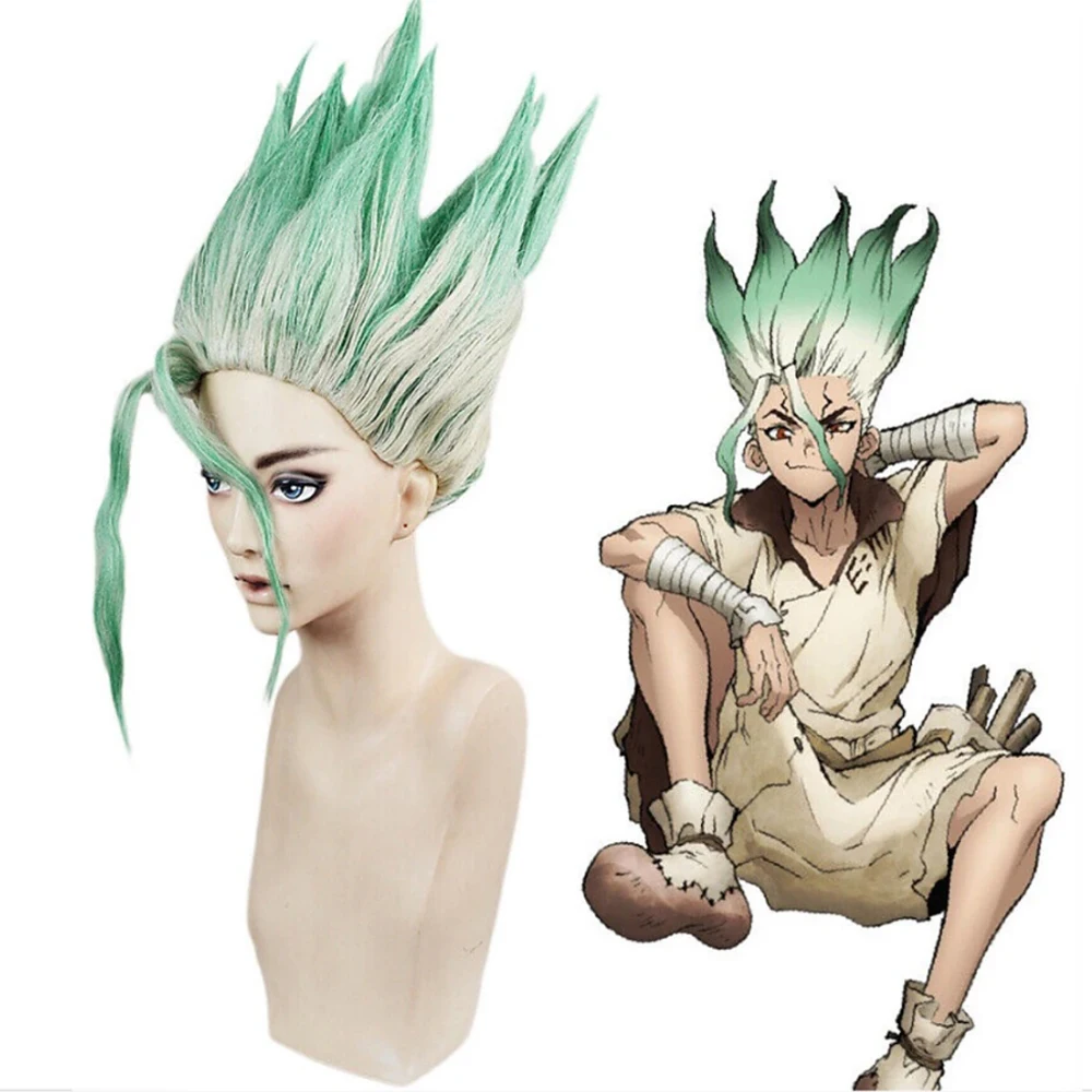 Hairjoy Anime Dr.Stone Ishigami Senkuu Parrucca Cosplay Short Green Mix Puntelli Per Capelli Sintetici