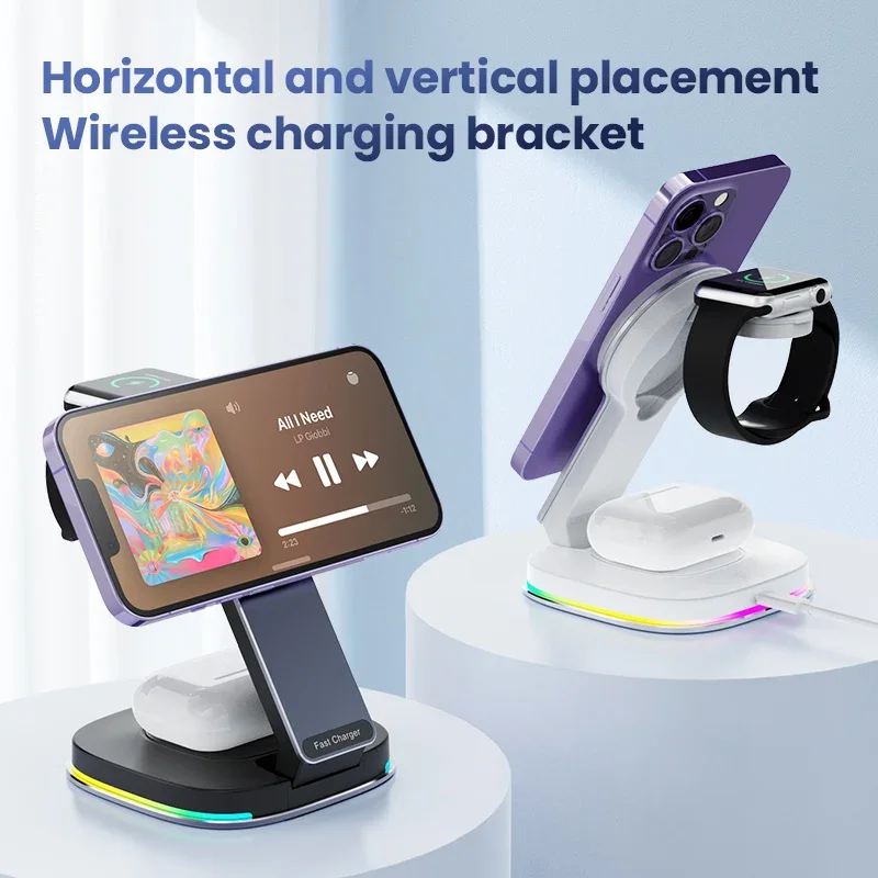Caricabatterie Wireless Magnetico 3 In 1 Magsafe 15W Ricarica Rapida Pieghevole Per Iphone 13 14 15 Pro Max Watch Airpods Airpods Charger