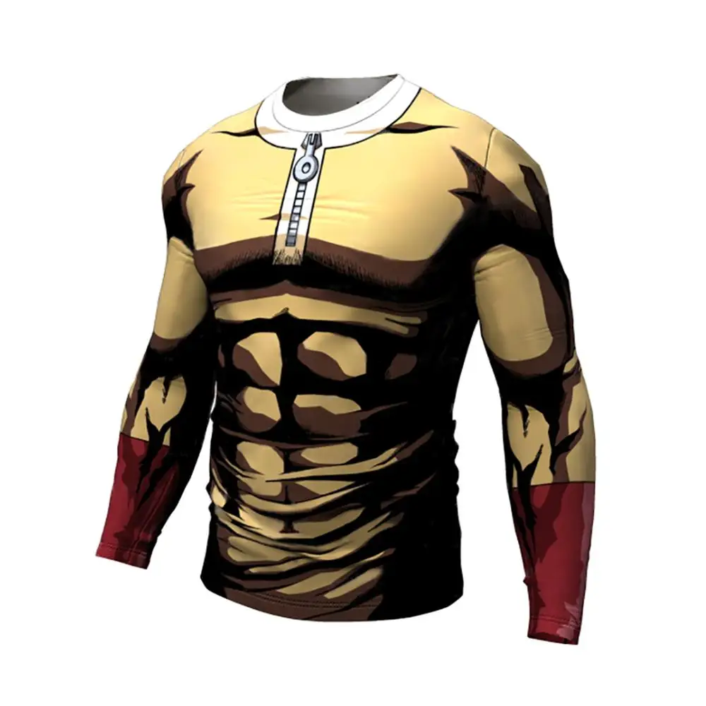 One Punch Man Running Magliette Uomo Compression Tight Shirts Gym Sport Training Shirts Bodybuilding Maniche Lunghe Abbigliamento Maschile