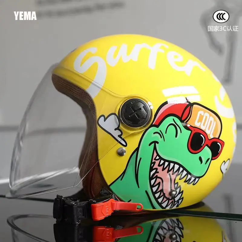 Yema Caschi Moto Elettrici Per Bambini Scuola Elementare Bambini Inverno Caldo Mezzo Casco Moto Cappello Adatto Per 47-54Cm