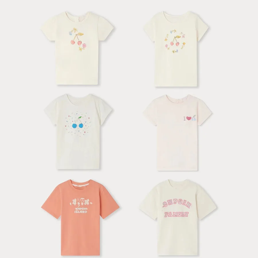 Pre-Vendita (Nave Marzo) 2024 Bp Autunno Neonate Vestiti Ricamati Maglia Ciliegia T-Shirt Cotone Camicie Corte Vestiti Del Bambino