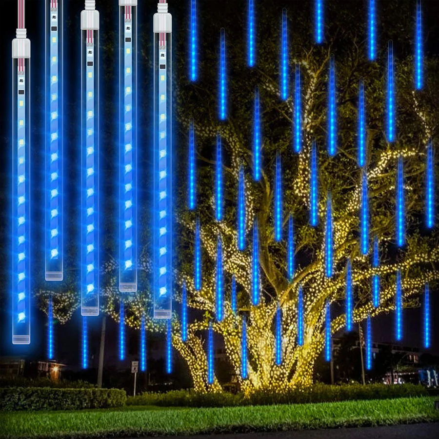 Meteor Shower Garden String Lights 50Cm 8 Tubi Outdoor Raindrop Icicle Christmas Fairy Lights For Wedding Party Holiday Decor