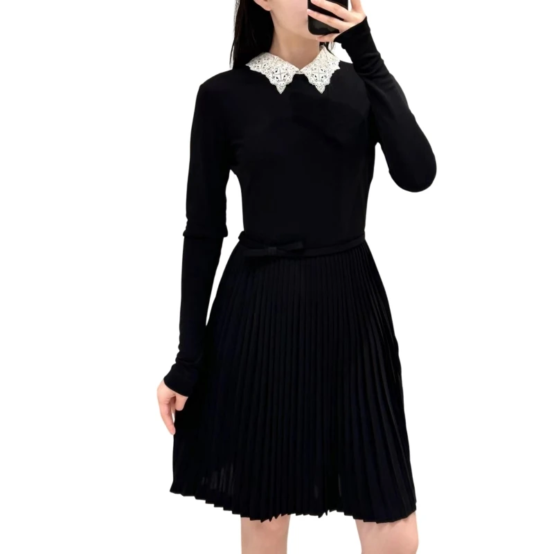 Gonna A Vita Pieghettata Con Collo In Pizzo Lavorato A Maglia In Acetato Vestiti Estivi Abiti Donna Donna 2024 Elegante Abiti Cerimonia Donna Lusso