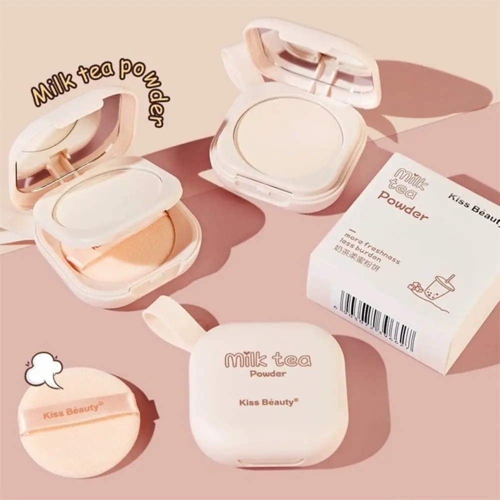 Kiss Beauty Milk Tea Powder Cake Cute 2 In1 Traslucido Pressed Powder Oil Control Concealer Whitening Waterproof Lasting Makeup
