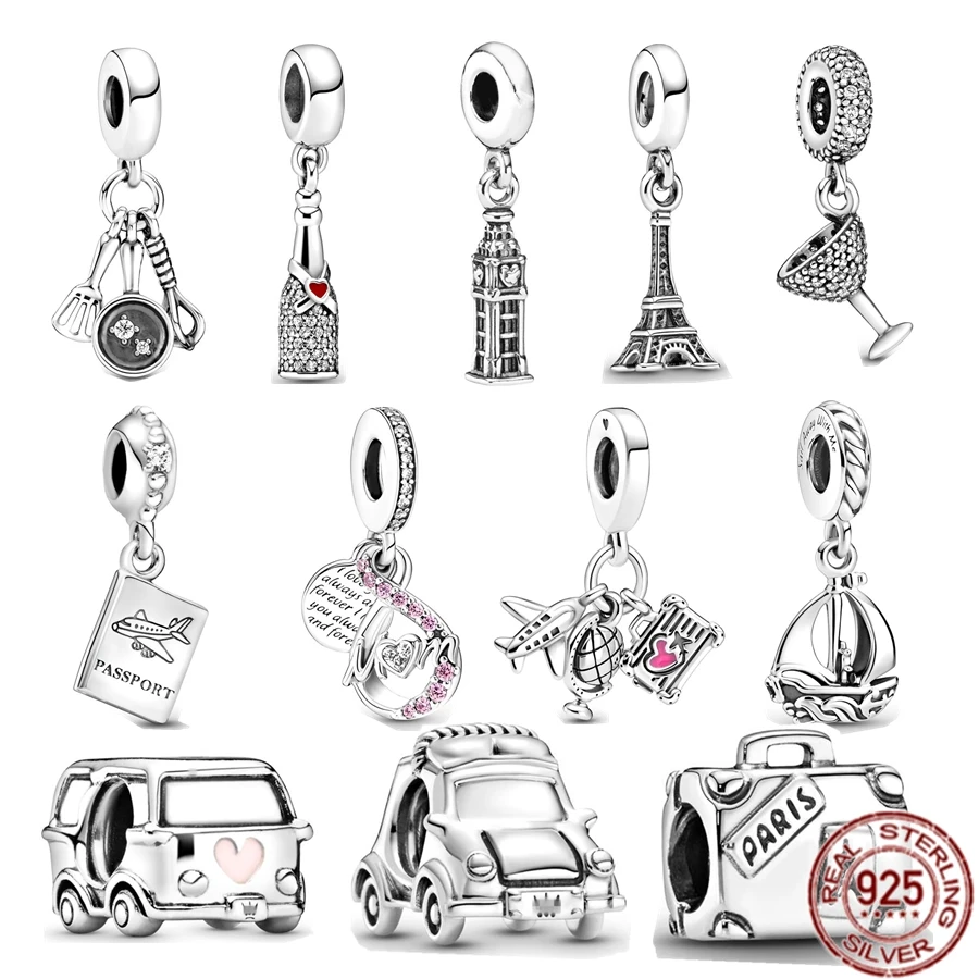 Espestula Con Colgante Para Botella De Vino, Abalorio De Plata 925 De La Torre Compatibile Con Pulsera Pandora Originale,