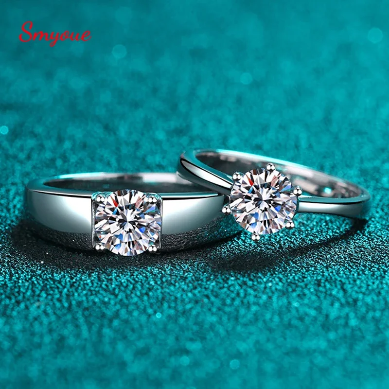 Smyoue D Color 1Ct Moissanite Coppia Anello Amanti Solitaire Wedding Promise Rings 925 Argento Placcato Platino Brilliant Halo Band