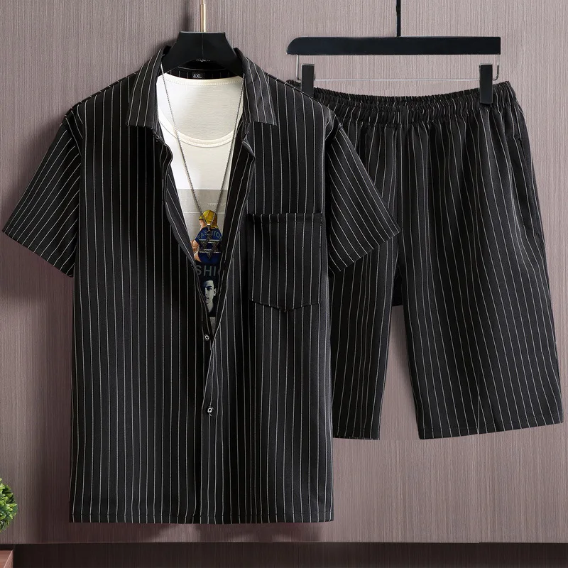 Summer Plus Size Men'S Vertical Striped Shirt Loose Extra Large Business Shirt Men Clothing Set 4Xl 5Xl 10Xl 11Xl  Men Clothing