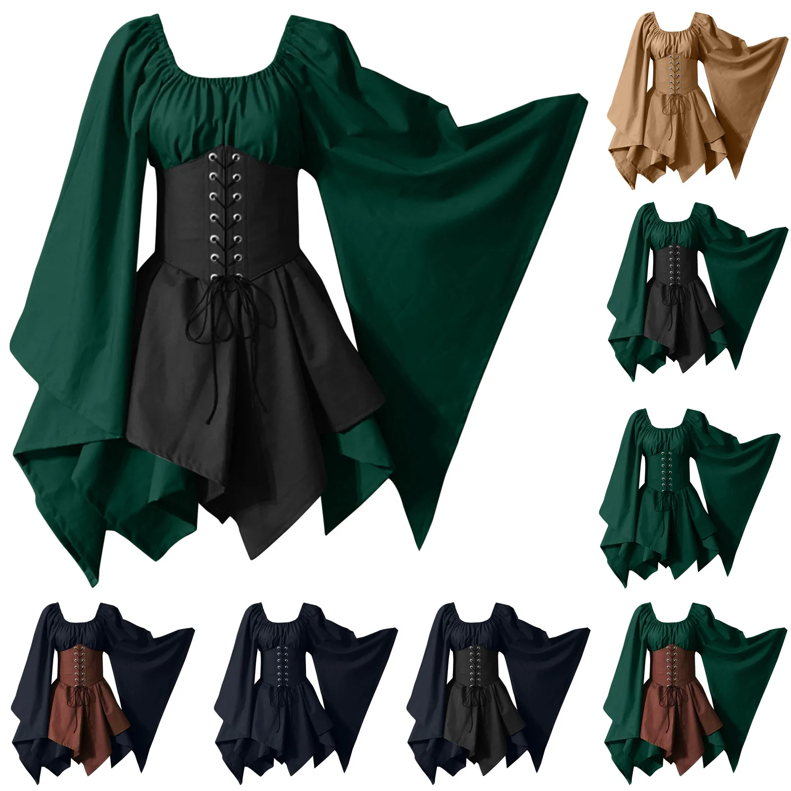 Costume Medievale Per Donna Manica A Tromba Abito Camicia Irlandese Con Corsetto Abito Tradizionale Halloween Donna M Costumi Cosplay