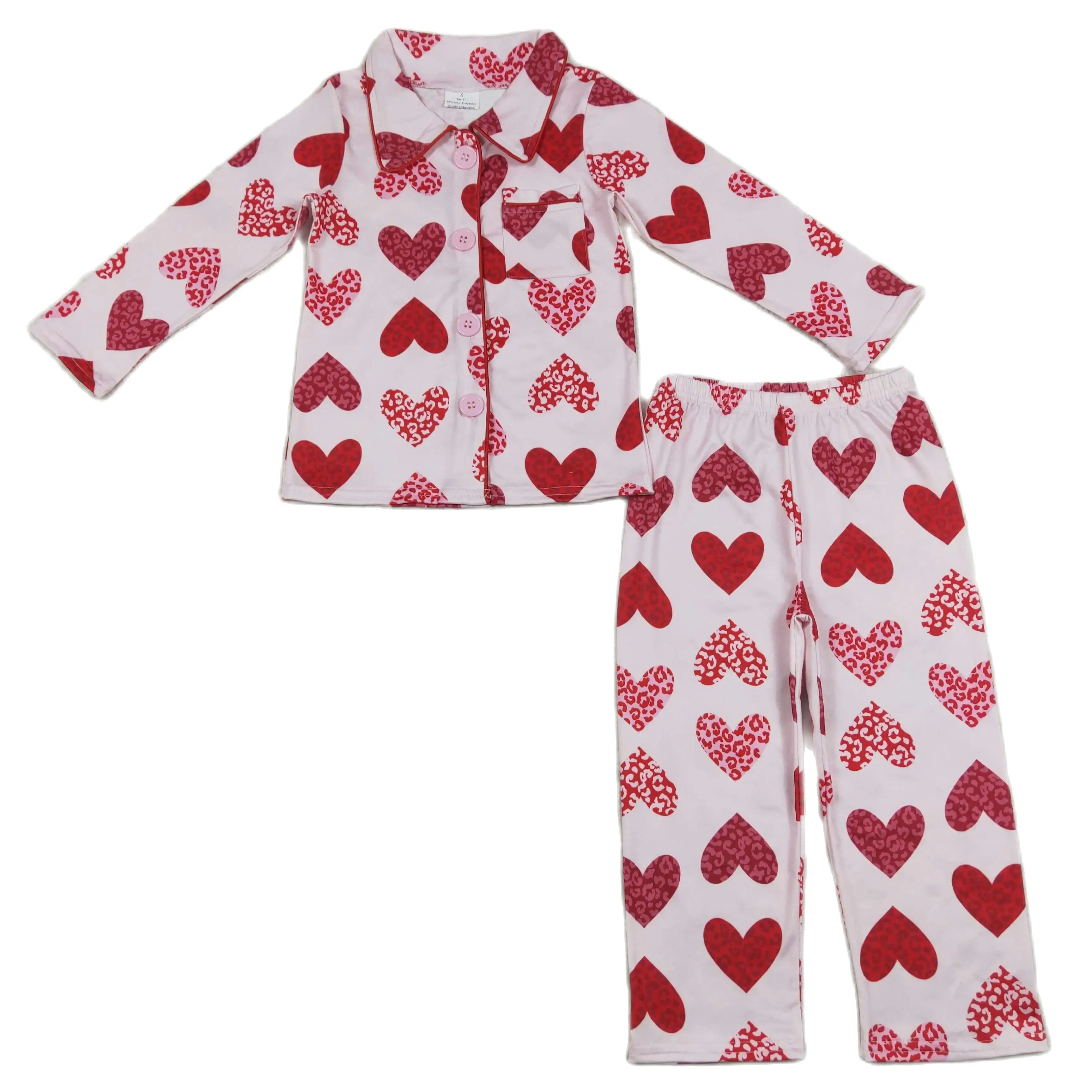 All'Ingrosso San Valentino Bambini Bambino Pigiama Vestito Bambini Cuori Set Maniche Lunghe Abbottonatura Camicia Pantaloni Neonata Pigiameria