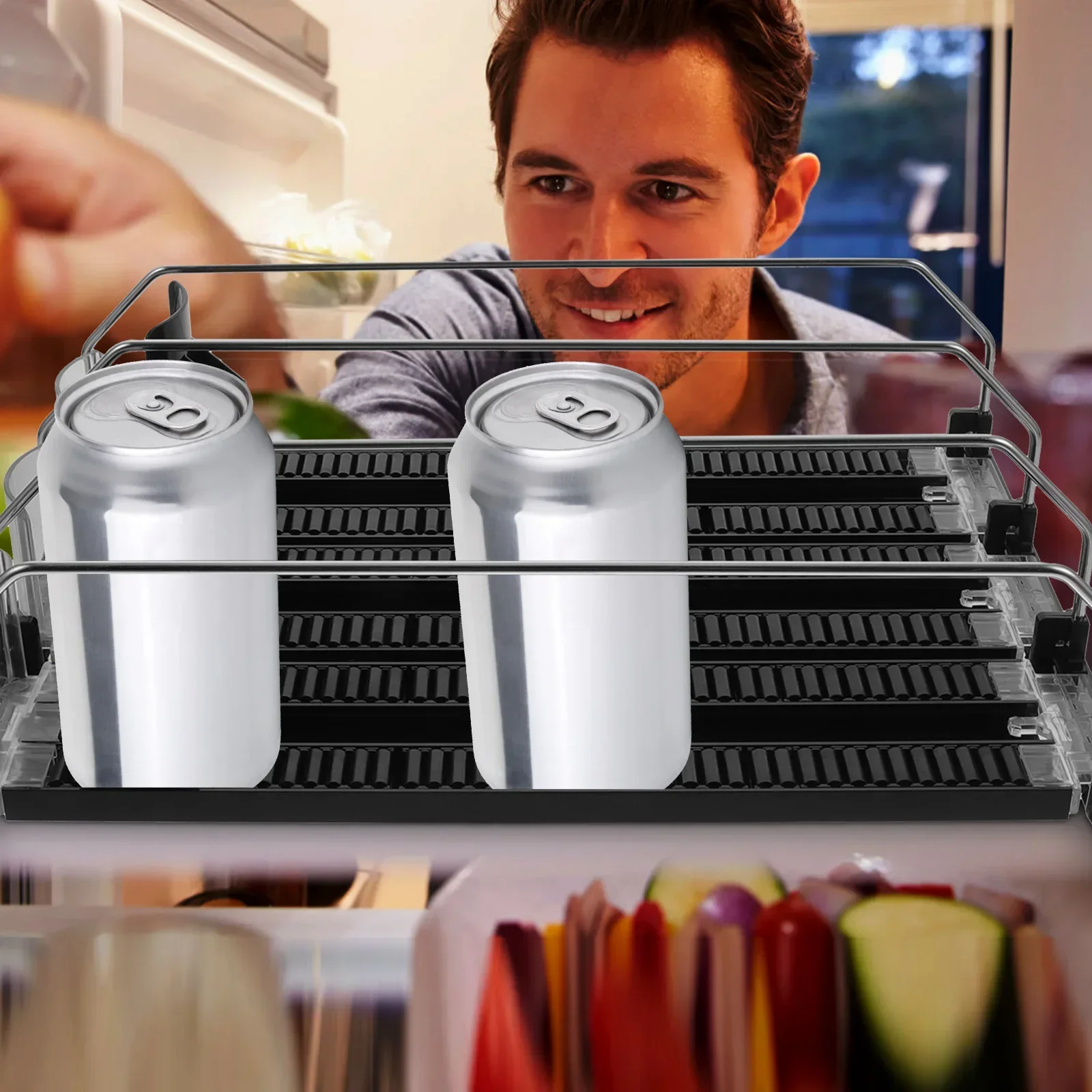 Can Fridge Glide Drink Water Beverage Display Organizer Self Dispenser Storage Holder Push Rack Pusher Shelf Soda Bottle