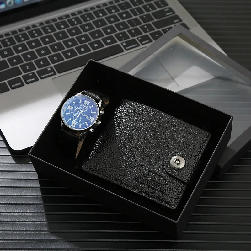 2024 Fashion Quality Gift Box For Men 2 Pz/Set Set Regalo Da Uomo Orologio Black Brown Leather Belt Wallet Regali Aziendali Drop Shipping