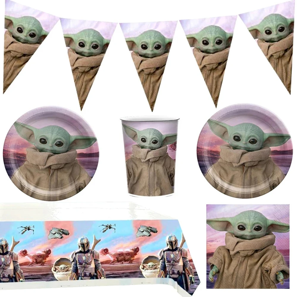 Baby Yoda Tema Tazze Piatti Bandiere Festa Di Buon Compleanno Tovaglia Tovaglioli Decorazione Banner Eventi Forniture 51 Pz/Lotto