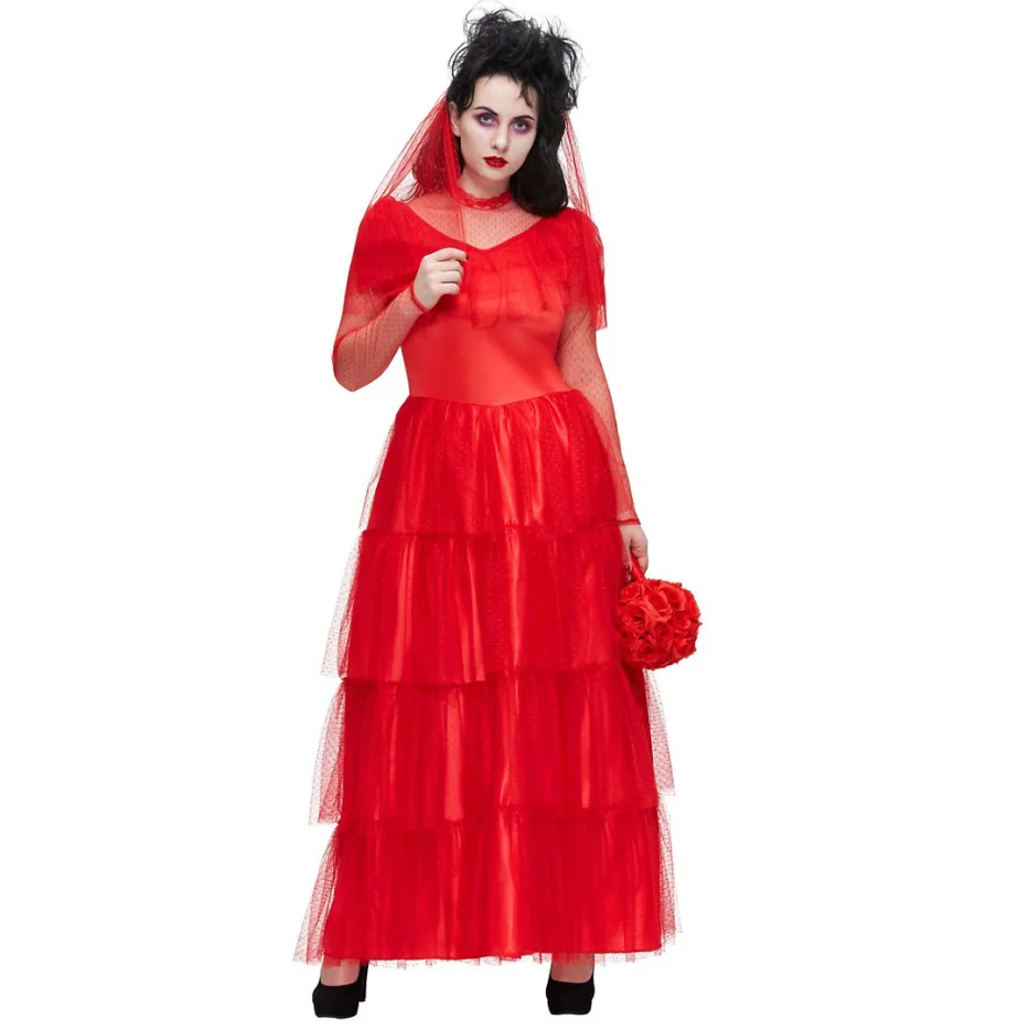 Costume Da Sposa Rosso Gotico Per Adulti Costume Da Halloween Fancy Dress Up Costume Da Donna Beetlejuice Lydia Deetz