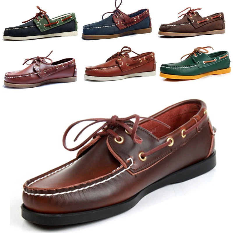 Mocassini Da Uomo Casual In Vera Pelle Docksides Deck Lace Up Mocain Boat Shoes Mocassini Per Uomo Driving Fashion Women Shoes Wine Red
