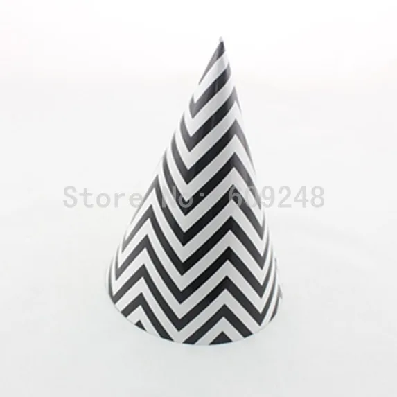 12 Pz Cheapest Vintage Decor Carnevale Matrimonio Compleanno Nero Chevron Carta Del Partito Cappelli, Zig Zag Tappi Di Halloween Decorazioni Del Parti