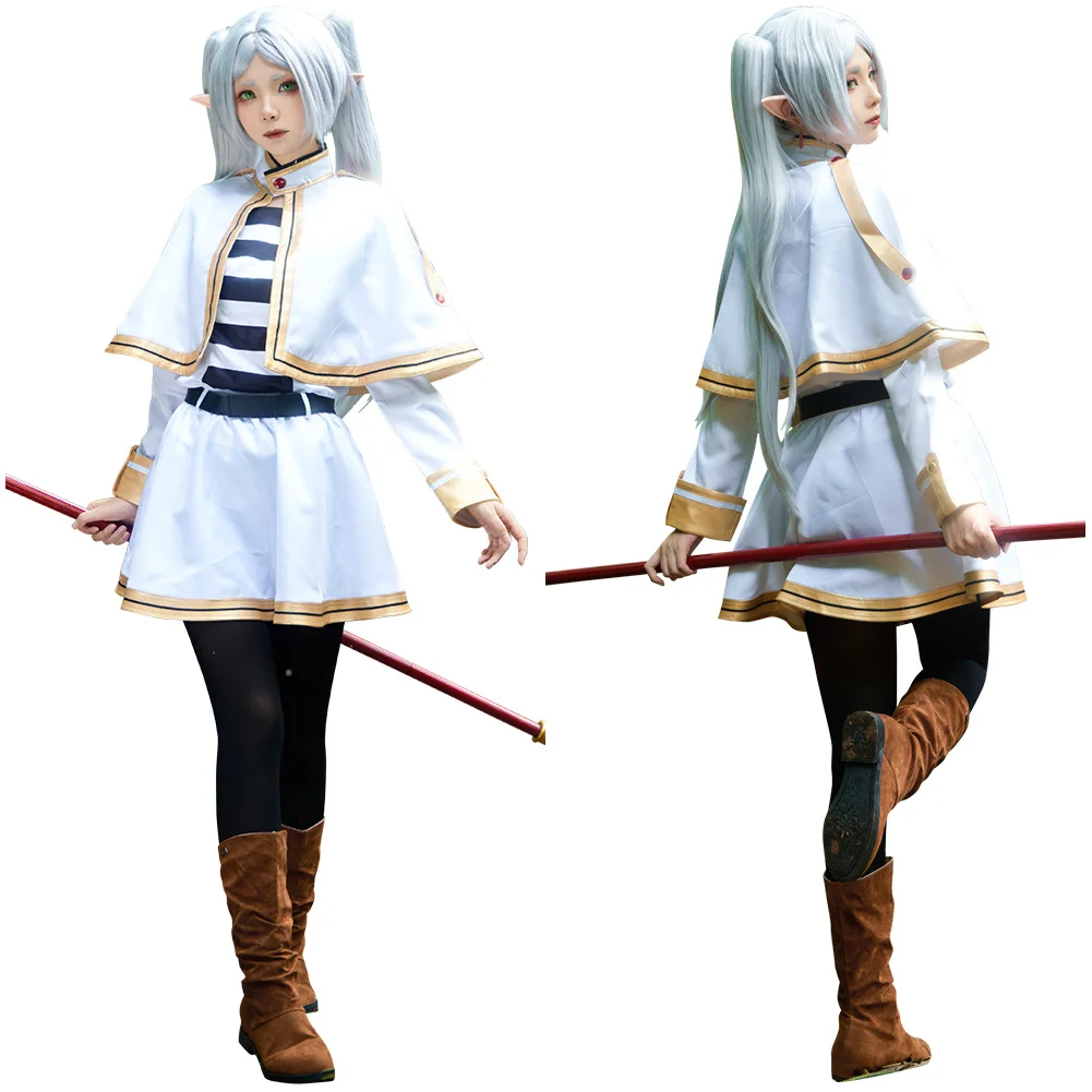 Sousou No Frieren Cosplay Frieren Fantasia Costume Cappotto Camicie Outfit Donna Adulto Halloween Carnival Party Roleplay Vestiti Parrucche