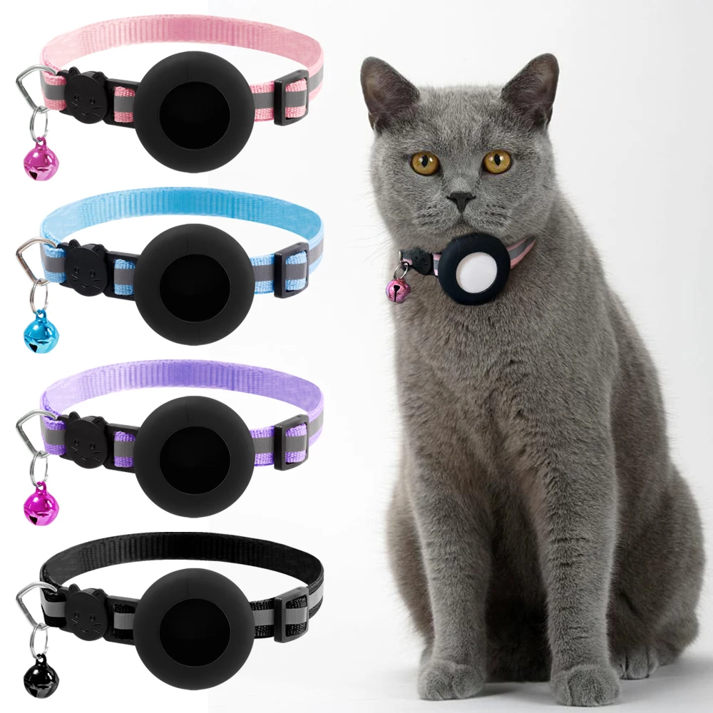 For Airtag Pet Collar Reflective Nylon Adjustable Collar Cat Puppy Anti-Lost Collar For Apple Airtags Holder Airtag Accessories