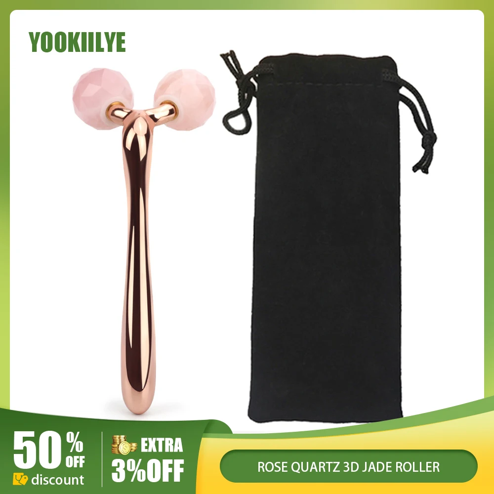 Massaggiatore Per Il Sollevamento Del Viso Al Quarzo Rosa 3D Roller V Per Il Viso Del Corpo Guasha Rullo Di Giada Naturale Strumenti Per Il Massaggio 