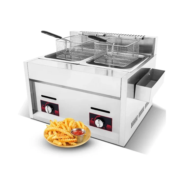 6L + 6L Professionale Cina Friggitrice A Gas Fritto Patatine Fritte Macchina Commerciale Friggitrice A Gas