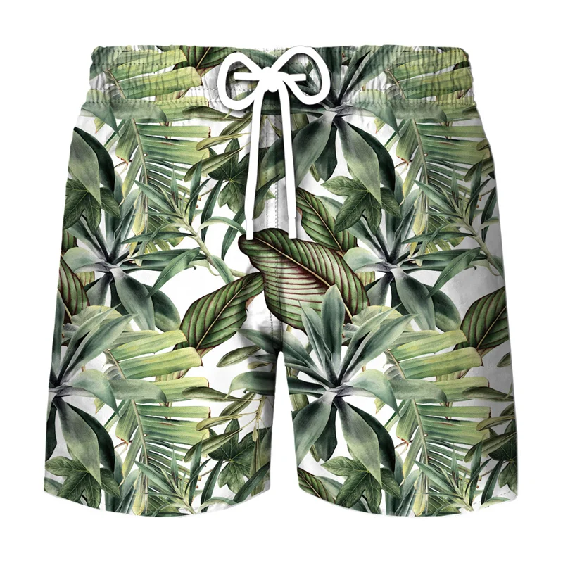 3D Printed Natural Plants Beach Shorts Men Casual Hawaii Swimsuit Quick Dry Bermuda Surf Board Shorts Pants Fashion Swim Trunks