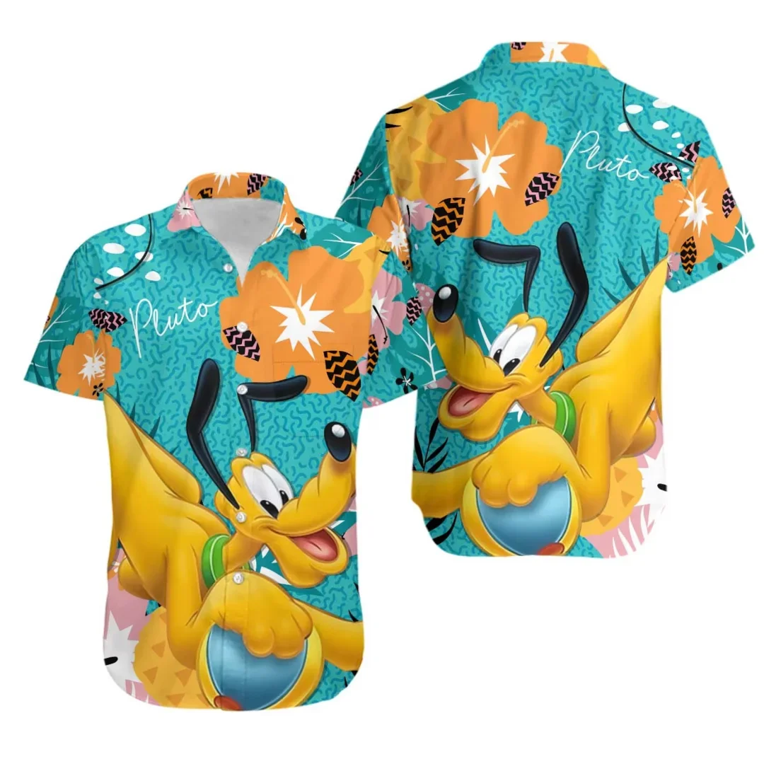 2024 Disney Pluto Dog Camicie Hawaiane Camicie Estive Da Donna Da Uomo Camicie Hawaiane Camicie Casual Da Spiaggia Harajuku Top