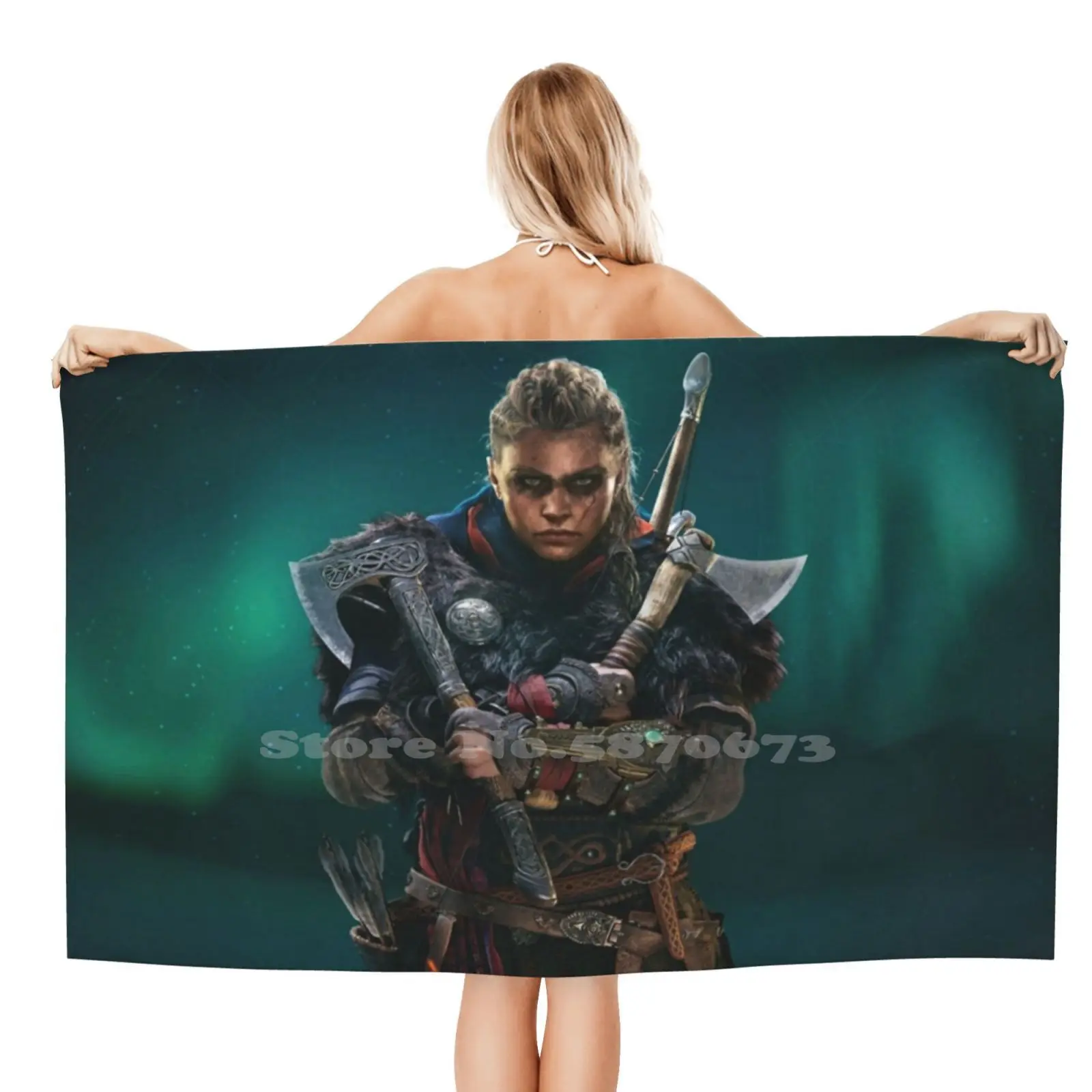 Asciugamano Da Doccia Morbido Personalizzato Eivor Valhalla Femminile Eivor Valhalla Moda Iconic Ps5 Ac Pc Acv Raven Rune Nord