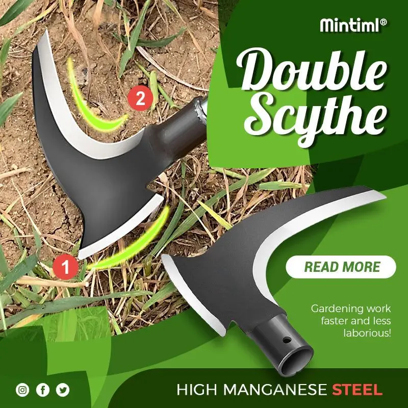 Mintiml®Alta Acciaio Al Manganese Doppia Falce Giardinaggio Diserbo Erba Falce Multif Agricoltura Palmare Clearing Falce Attrezzi Da Giardino