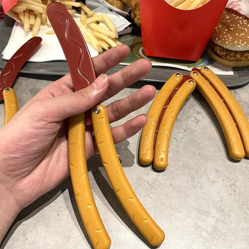 Stampa 3D Gravity Hot Dog Butterfly Knife Banana Ravanello Knife Model Push Card Decompressionn Toy Student Prize