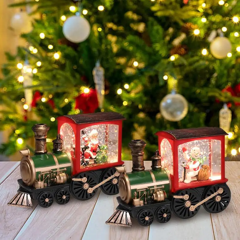 Glow Christmas Train Decor Squisito Pupazzo Di Neve Snow Globe Santa Train Figurine Decorazioni Per Interni Ed Esterni Per Lo Studio Del Soggiorno