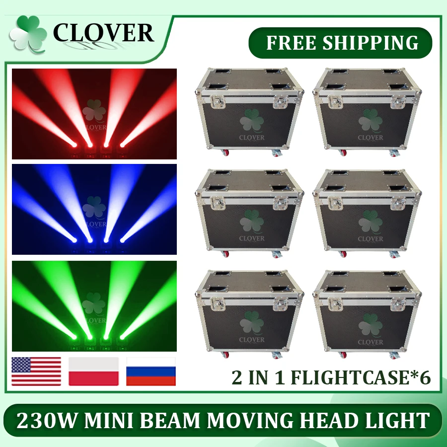 0 Tax 6Pcs Fly Case Per Prezzo Di Fabbrica Lyre Sharpy Beam 230W 7R Stage Moving Head Beam Mini 230W 7R Dmx Luci Da Palcoscenico