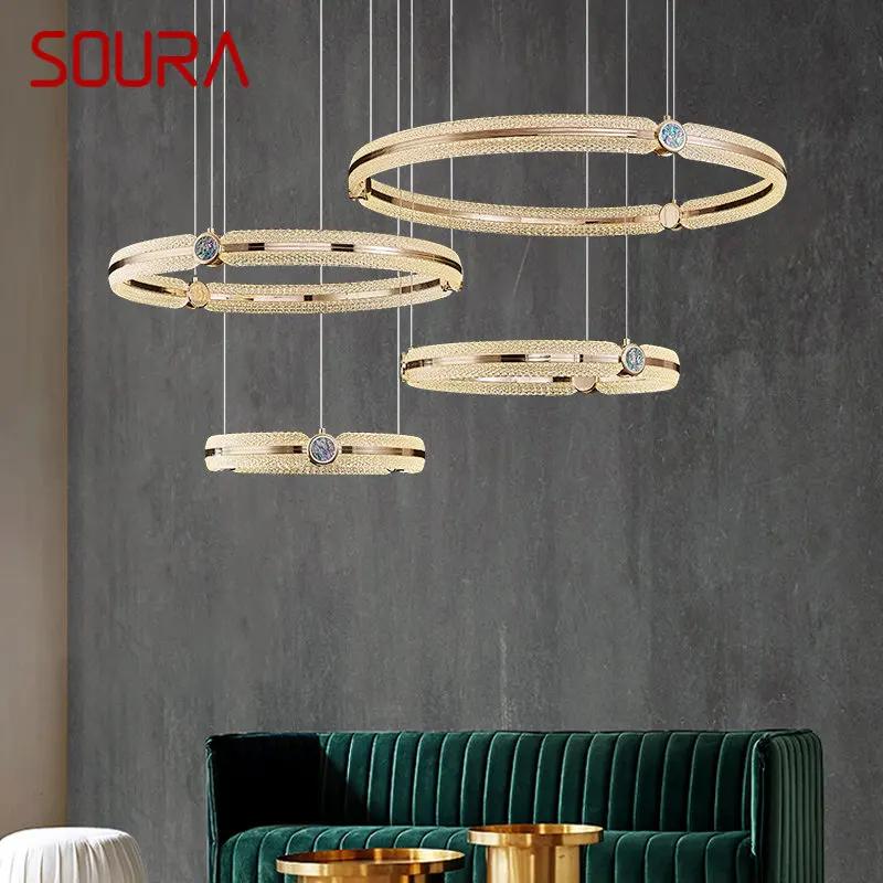 Soura Nordic Chandelier Led 3 Colori Creative Light Luxury Ring Lampada A Sospensione Home Living Dining Room Bedroom Fixtures