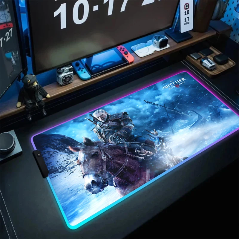 Tappetino Per Mouse Luminescenza Gamer T-The W-Witcher 3 W-Wild H-Hunt Rgb Deskmat Tastiera Per Pc Tappetino Per Mouse A Led Office Xxl Tappetino Da S
