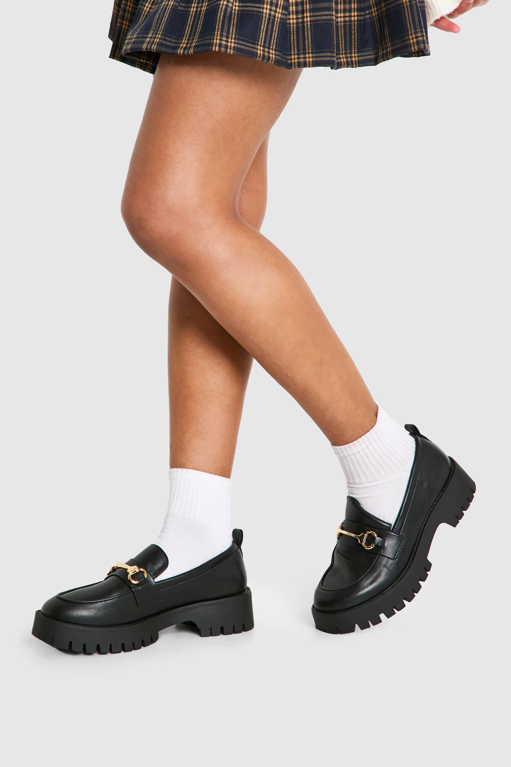 Wide Fit Chunky T Bar Loafers, Nero