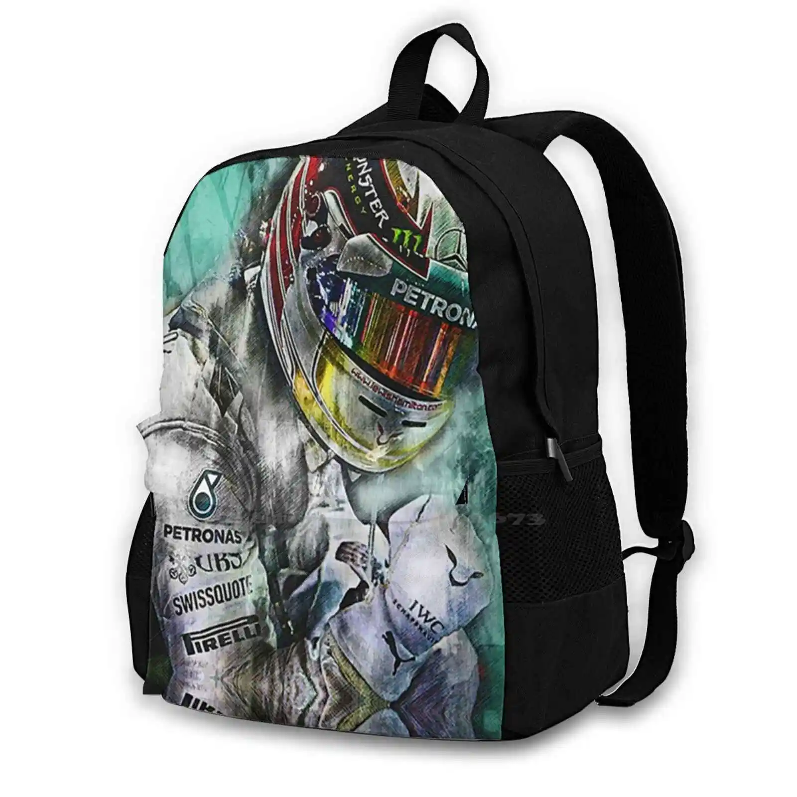 Illustrazione Hamilton Art Bag Zaino Per Uomo Donna Ragazze Teenage Black Lewis Hamilton Lewis Hamilton Lewis Hamilton Hamilton Art Lewis