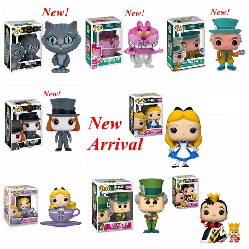 Nuovo Funko Pop #54 #1058 Alice #181 Cheshire Cat 35 ##1060 Mad Hatter 36 ##183 Queen 1063 Vinyl Action Figure Model Toy Gift