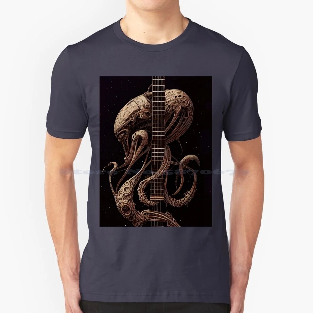Alien Guitar Hero-Guitar Solos In Space-Cosmic Music-Machine Life T Shirt 100% Cotton Tee Alien Guitar Guitar Hero Heavy Metal