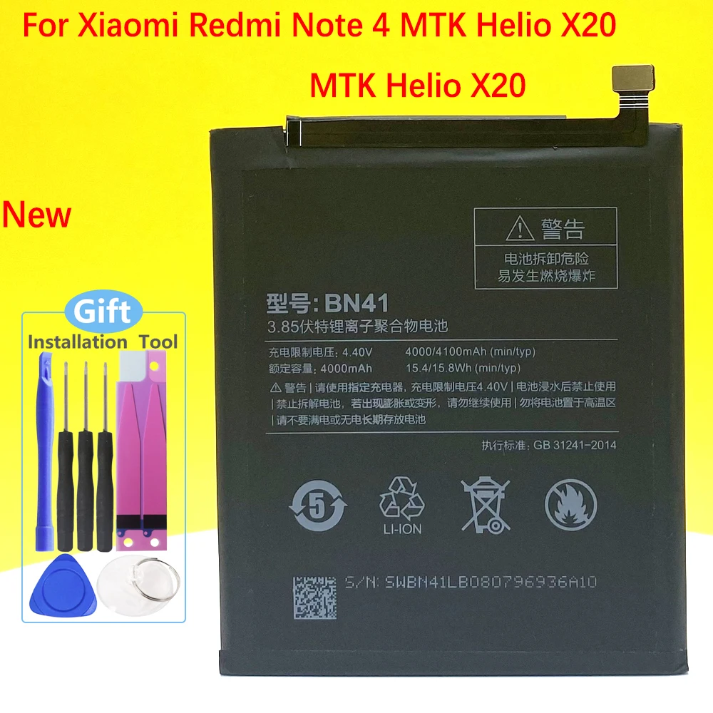 Nuova Batteria Bn41 Per Xiaomi Redmi Note 4 Mtk Helio X20 Redmi Note 4X Mtk Helio X20 Smartphone/Smart Mobile Phone