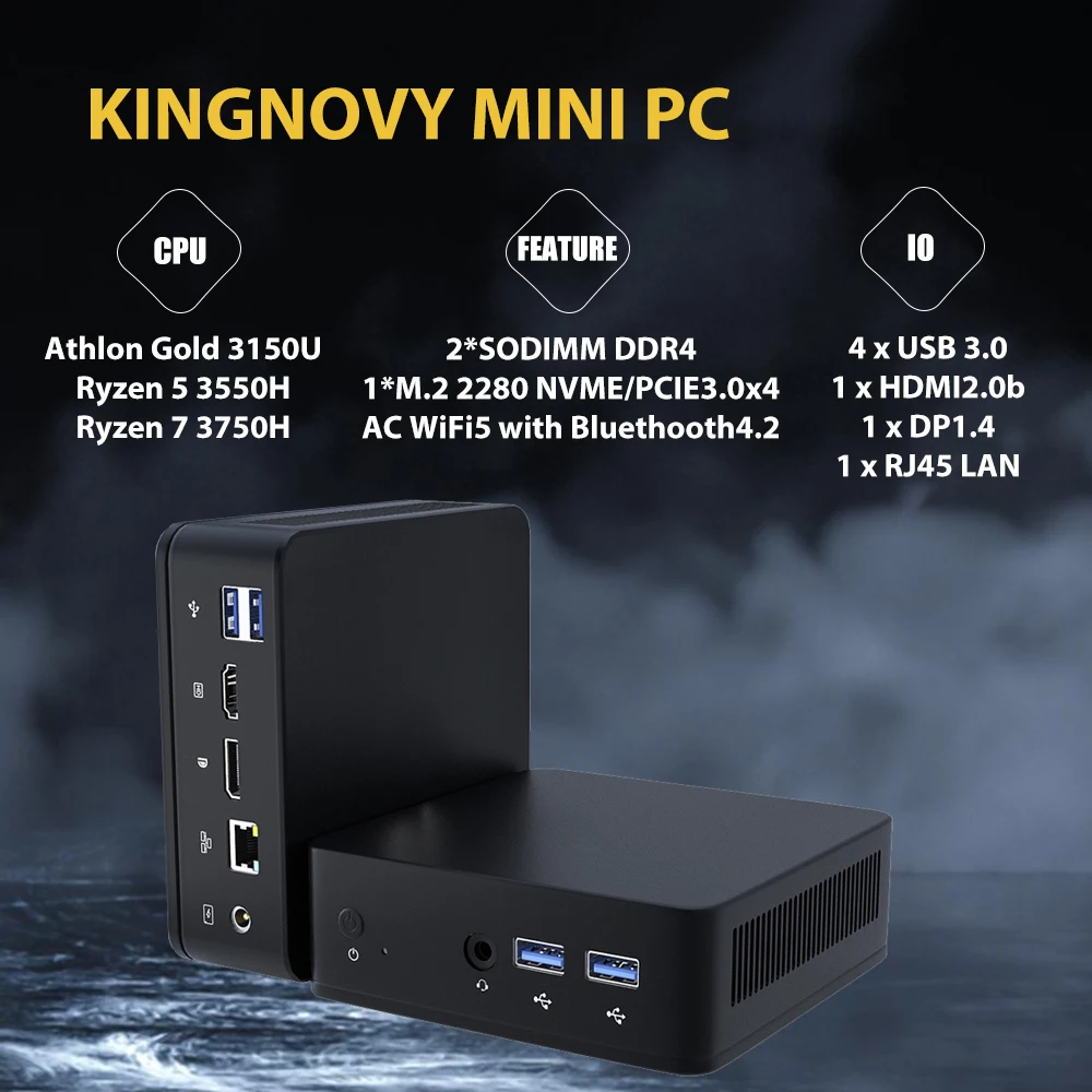 Kingnovy Cheap Amd Mini Pc Ryzen 7 3750H 5 3550H Barebone Computer Windows 11 2 Xddr4 Nvme Gaming Mini Pc Dual 4K Uhd Htpc Wifi