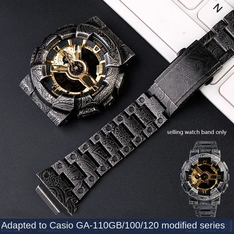 Adatto Per Casio G-Shock Black Samurai Black Gold Ga110/100/120 Series Cinturino In Acciaio Inossidabile Vintage Modificato
