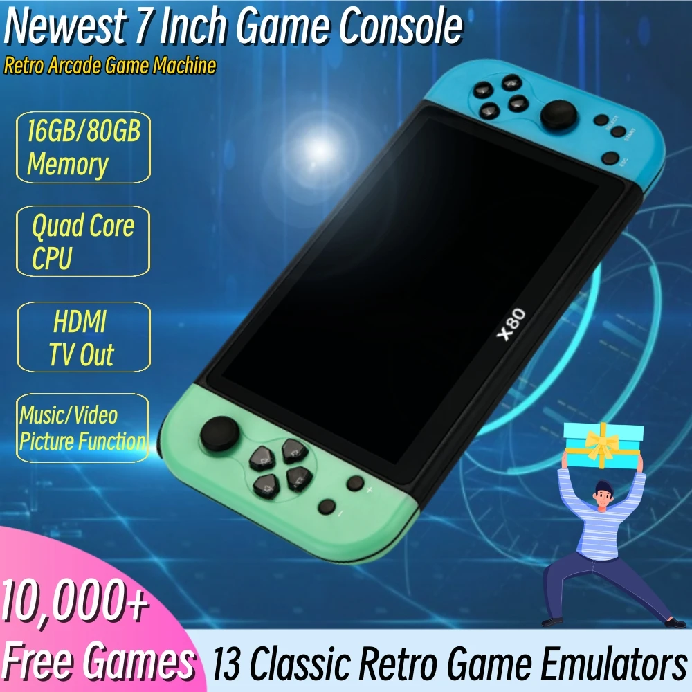 10000 Giochi Gratuiti Console Di Gioco Portatile Schermo Da 7 Pollici 16Gb 80Gb Per Ps1 Mame Handheld Retro Video Gaming Machine Boy Kids Gift