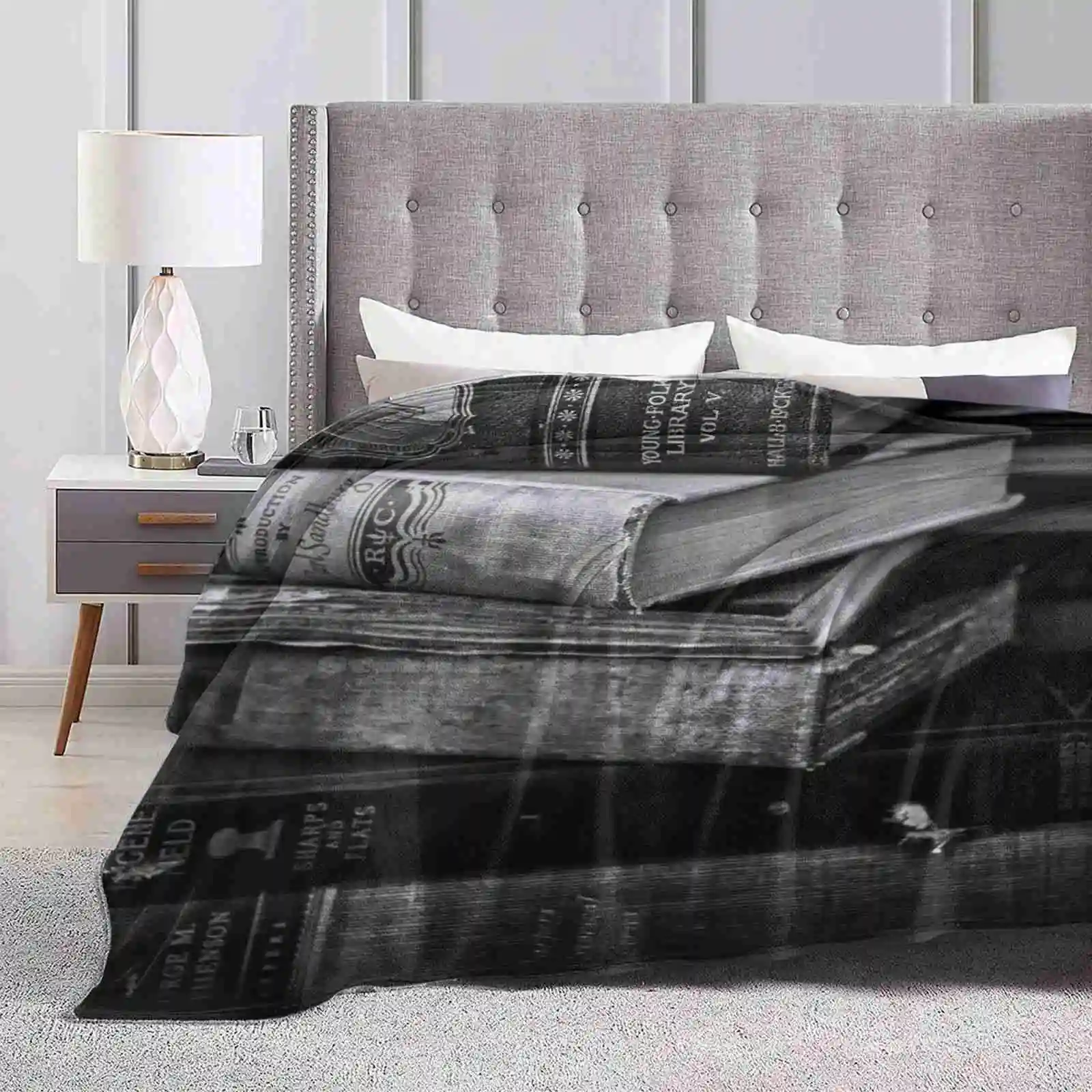 Vecchi Libri Nuova Vendita Stampa Personalizzata Flanella Morbida Coperta Antica Greys Vecchi Libri Impilati Pile Carta Back Collection