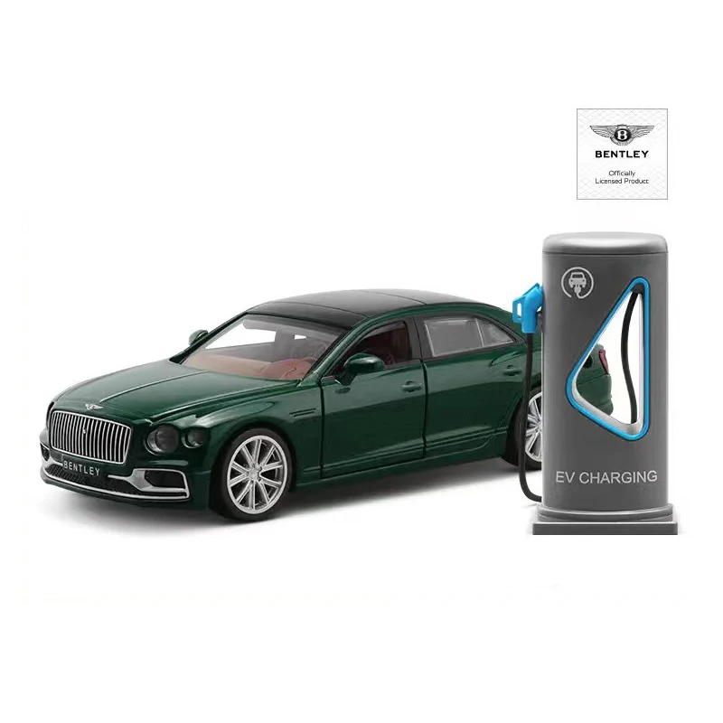 1:38 Bentley Flying Spur Hybrid Charging Pile Lega Diecast Model Toy Cars Sound Light Pull Back Car Vehicle Toys For Children