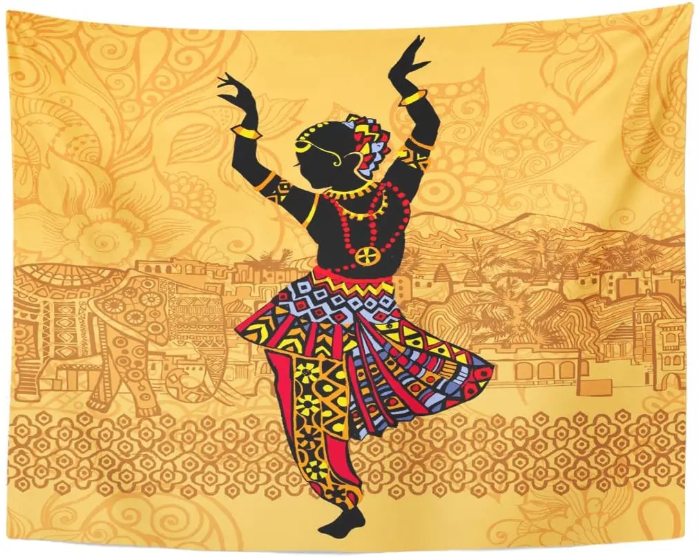 Dance Silhouette Of Beautiful Indian Women In The Landscape Dancing Woman India City Tapestry Home Decor Wall Hanging For Living