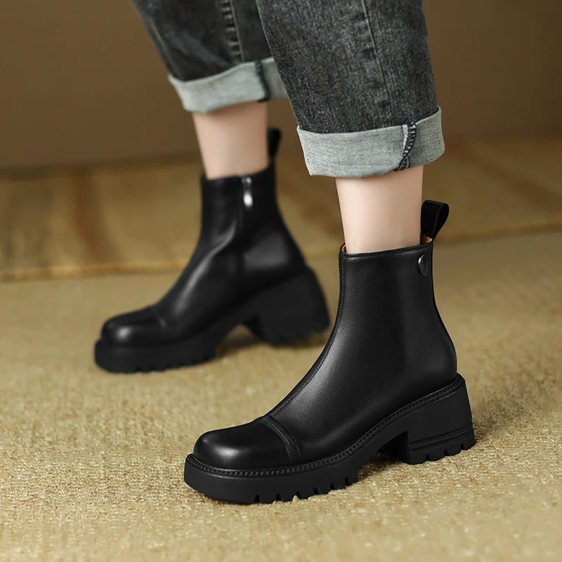 2022 Women Shoes Women Boots Round Toe Chunky Heel Shoes Winter Modern Boots For Women Platform Heel Boots Ankle Boots Bullock