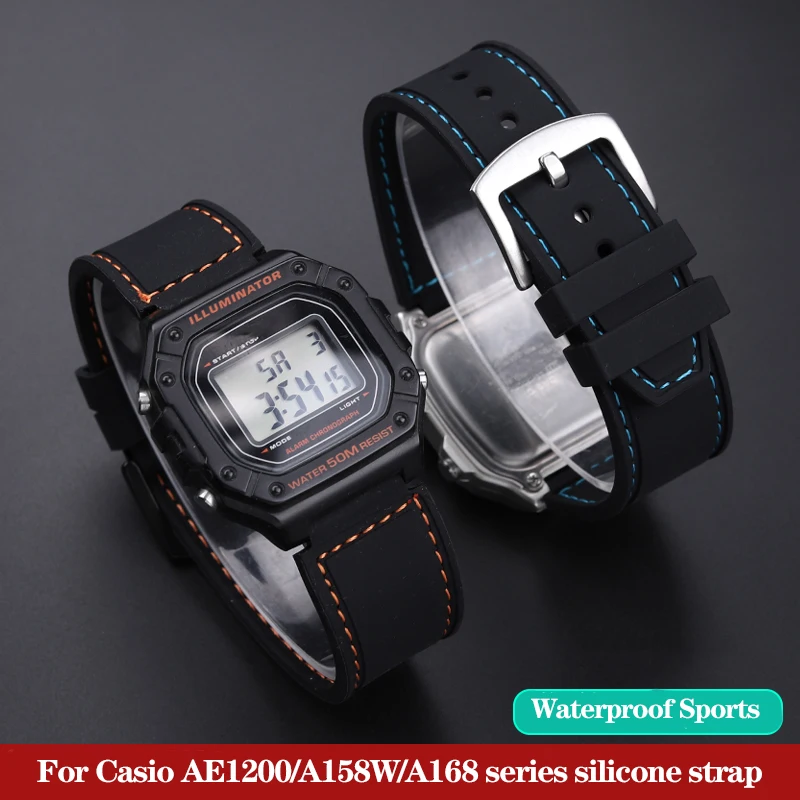Per Casio Ae-1200 Ae1200 A158W A159 A168 F-91W Aq-230 Serie Braccialetto Sportivo Quadrato Cinturino In Gomma Siliconica Cinturino 18Mm