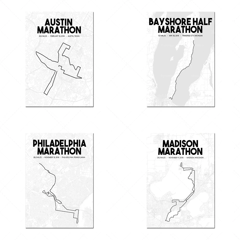 2018 Bayshore-Filtrofia-Nichoni-Zebra Maratona Percorso Stampabile, Mappa Maratona Arte, Mappa Maratona Personalizzata, Regali Runner, 2